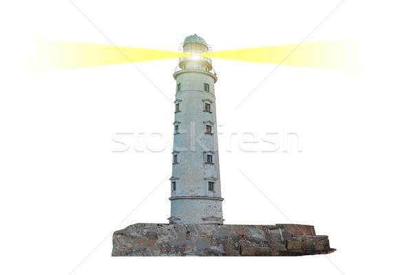 Lighthouse on island with dual searchlight beam Stock photo © vapi