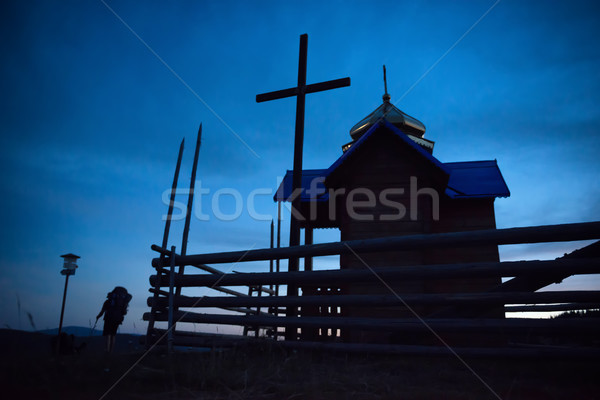 Tajemnicy kościoła księżyc świetle ciemne niebieski Zdjęcia stock © vapi