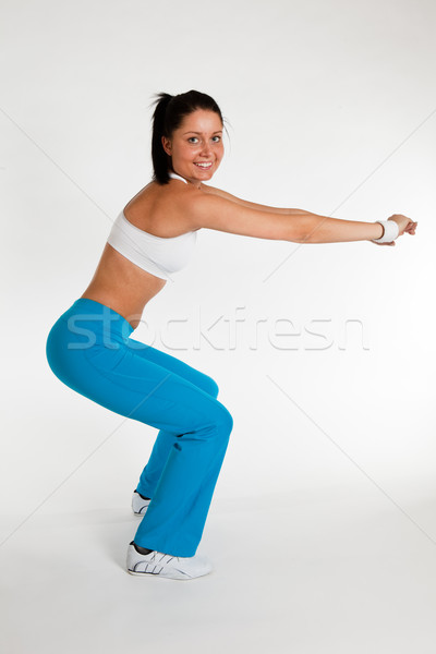 Stock fotó: Nő · testmozgás · aerobik · fiatal · nő · függőleges · oldalnézet