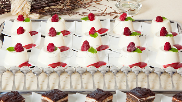 white desert cakes with raspberries Stock photo © varlyte