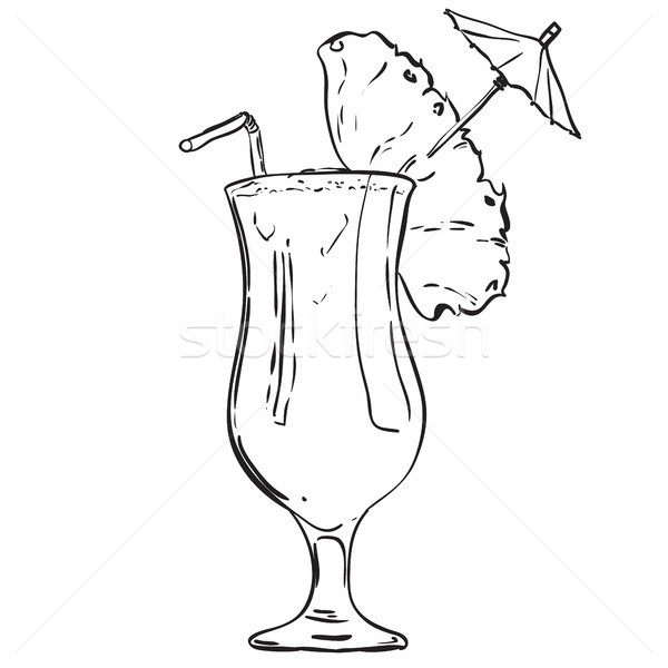Handdrawn fruit cocktail in a tall glass with an umbrella. Stock photo © vasilixa