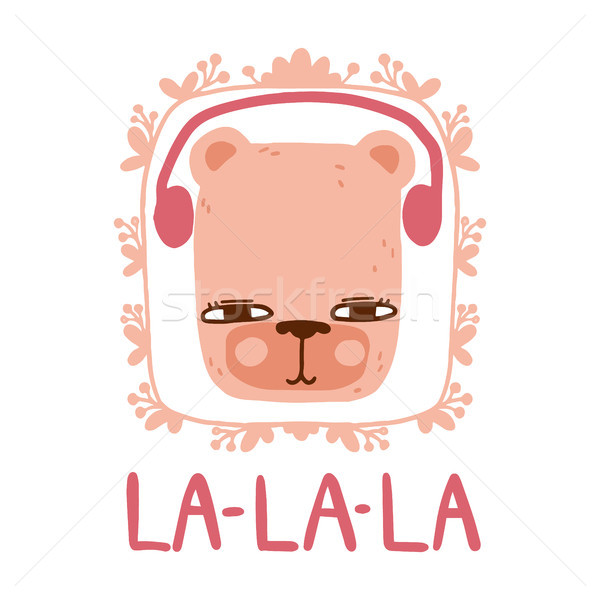 Bear with headphones in Scandinavian style with lettering and frame. Vector colorful animal singing  Stock photo © vasilixa