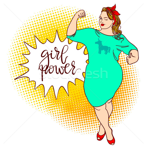 Stock photo: Curvy cartoon girl. Inscription: girl power. 