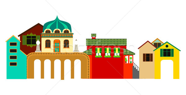 Small town buildings panoramic view. Vector colorful illustration. Stock photo © vasilixa