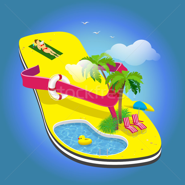 Summer vacation. Palm trees, sun loungers and pool on the flop.  Stock photo © vasilixa