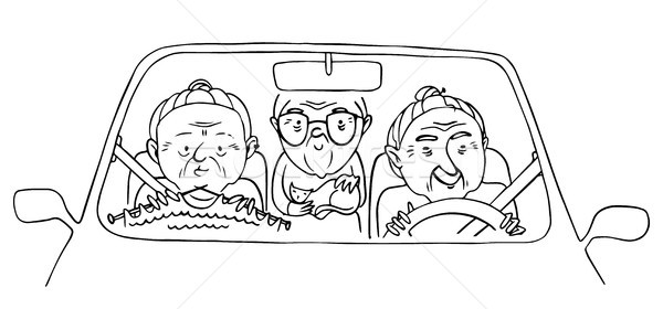 Három vicces öreg hölgyek autó vektor Stock fotó © vasilixa