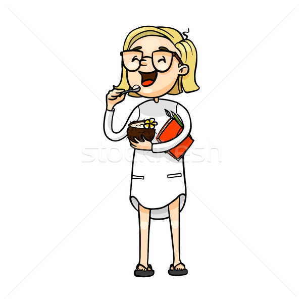 Happy cartoon girl eating a coconut ice cream.  Stock photo © vasilixa