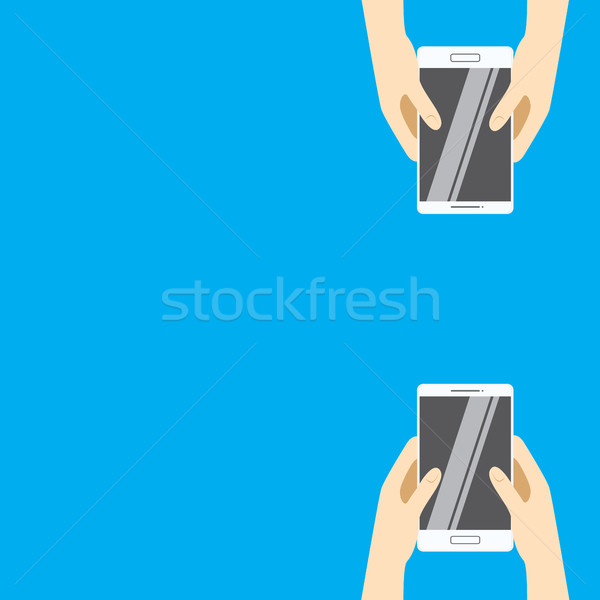 Mâini alb smartphone-uri albastru proiect Imagine de stoc © vasilixa