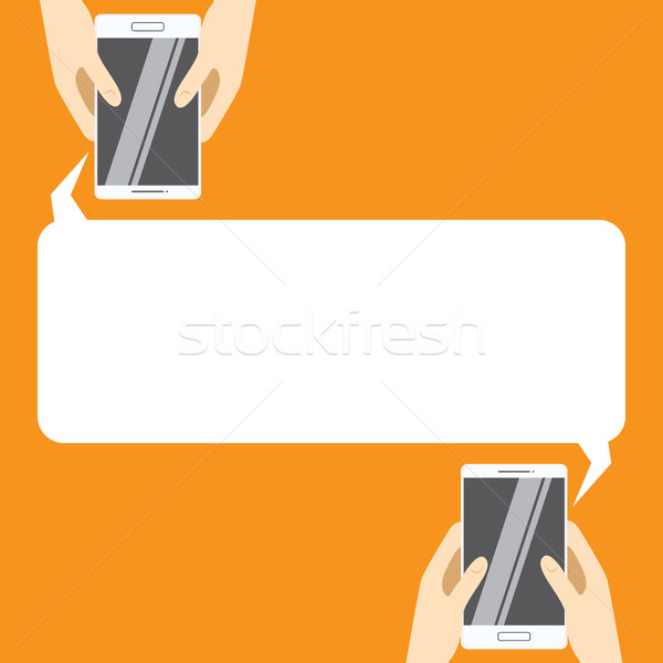 Kezek fehér okostelefonok szövegbuborék szöveg sms üzenetküldés Stock fotó © vasilixa