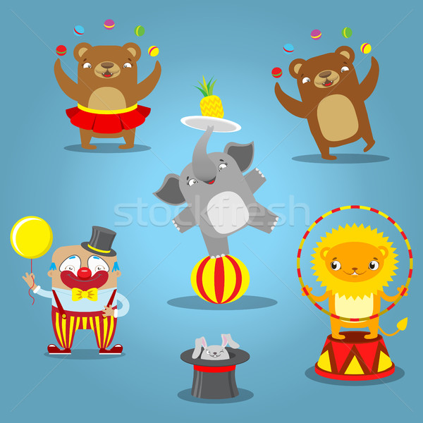 Traveling circus cartoon icons collection wild animals performan Stock photo © vasilixa