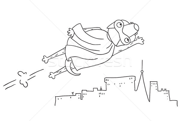 Super hero dog flying to save the world in front of city Stock photo © vasilixa