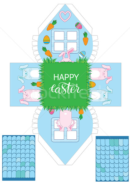Printable gift easter house with banny, eggs and carrots. Stock photo © vasilixa