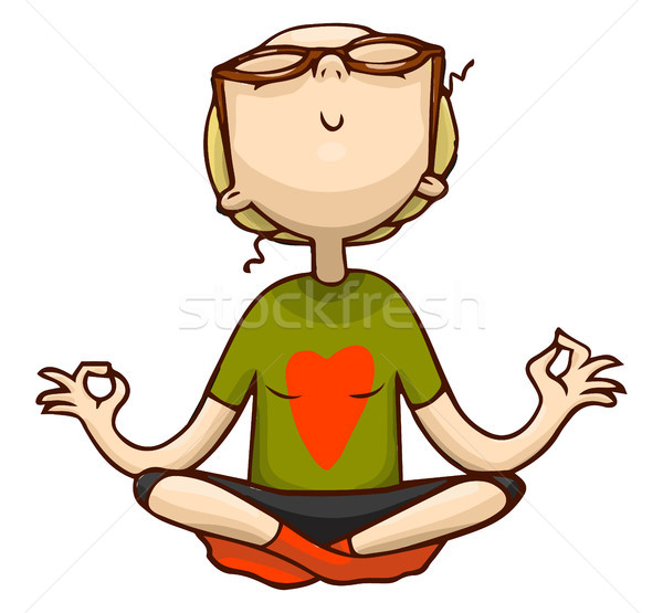 Stockfoto: Cute · cartoon · meisje · meditatie · lotus · positie