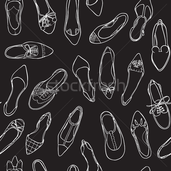 Witte contour vrouw schoenen patroon zwarte Stockfoto © vasilixa