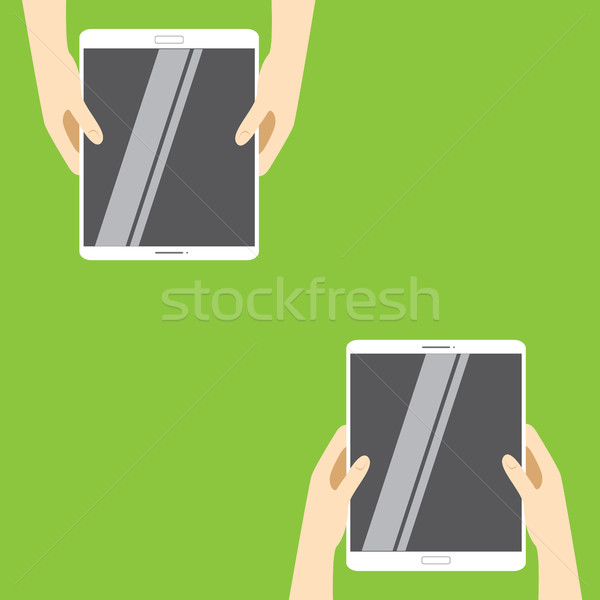 Hände halten weiß Tablet Computer grünen Stock foto © vasilixa