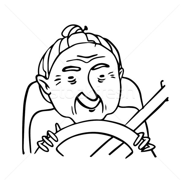 Hand drawn outline old lady driving a car. Vector isolated sketch Stock photo © vasilixa