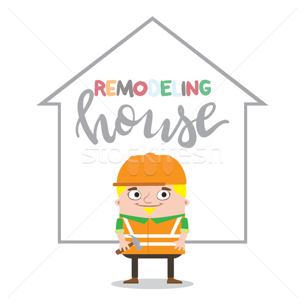 Colorful construction worker in helmets for different house remodeling and building works at constru Stock photo © vasilixa