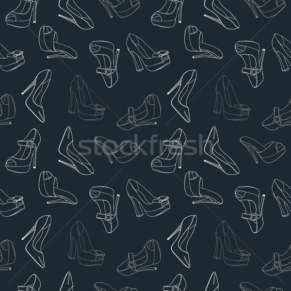 Seamless pattern hand drawn womens shoes on dark background Stock photo © vasilixa