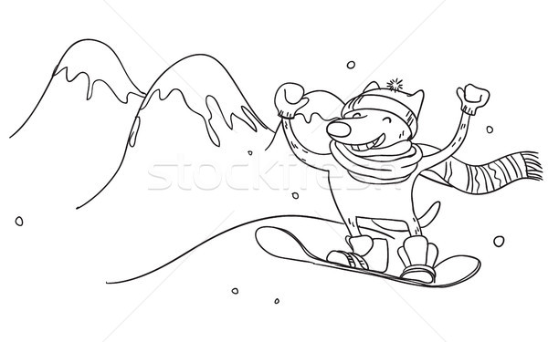 Funny dog doing snowboarding in the mountains. Vector winter sport illustration. Stock photo © vasilixa