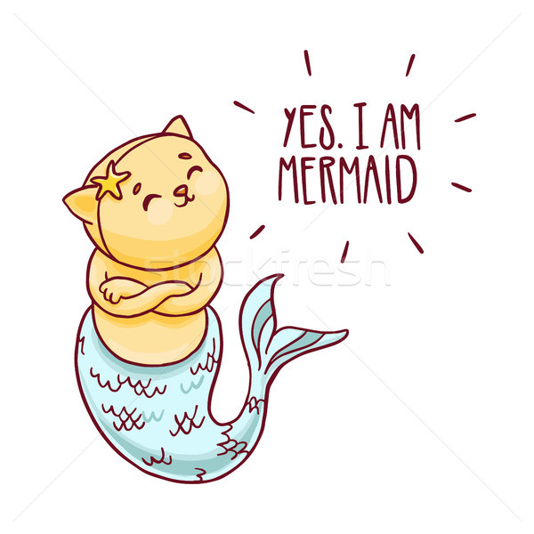 Sevimli deniz kızı kedi vektör Stok fotoğraf © vasilixa