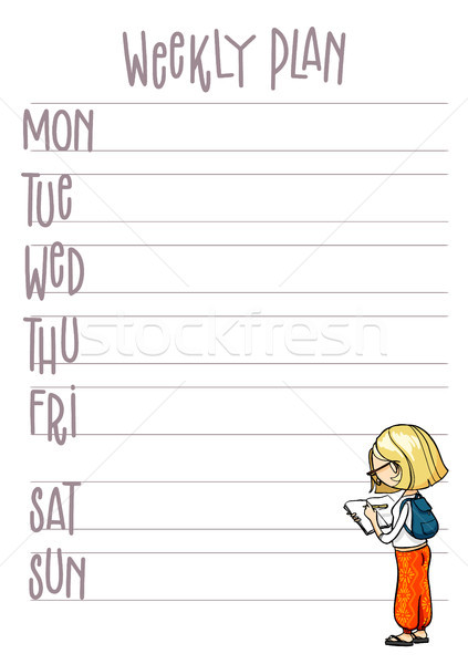 Weekly plan. Planner with cute cartoon character.  Stock photo © vasilixa
