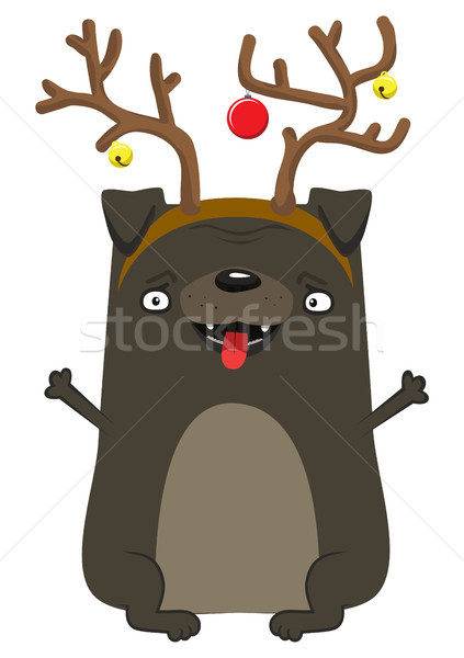 Happy New Year's dog. Symbol of the year 2018. Pug with deer horns. Stock photo © vasilixa