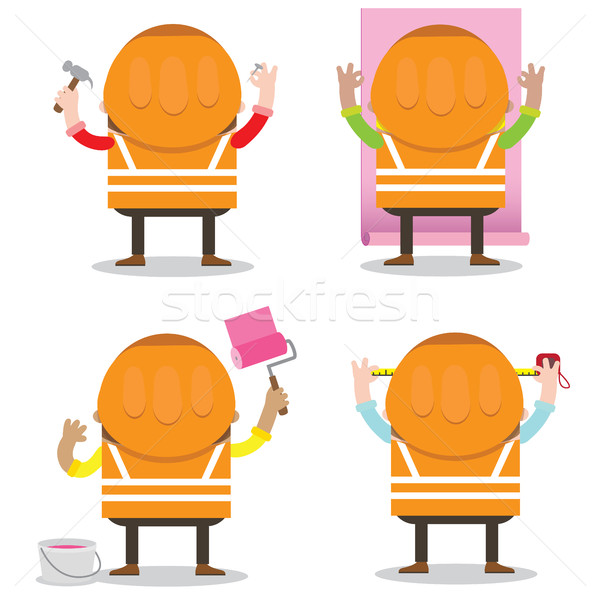 Colorful construction workers in hard hats working in various home remodeling and construction work  Stock photo © vasilixa