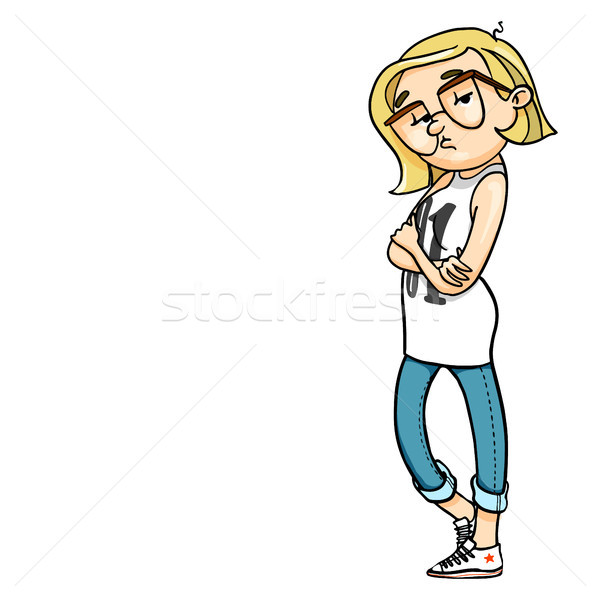 Bored cartoon girl standing with crossing arms over her chest.  Stock photo © vasilixa
