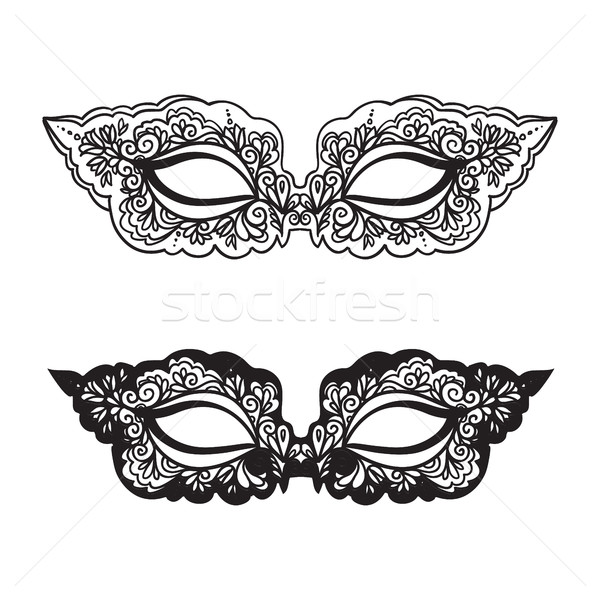 Stockfoto: Zwarte · carnaval · masker · witte · mooie · kant