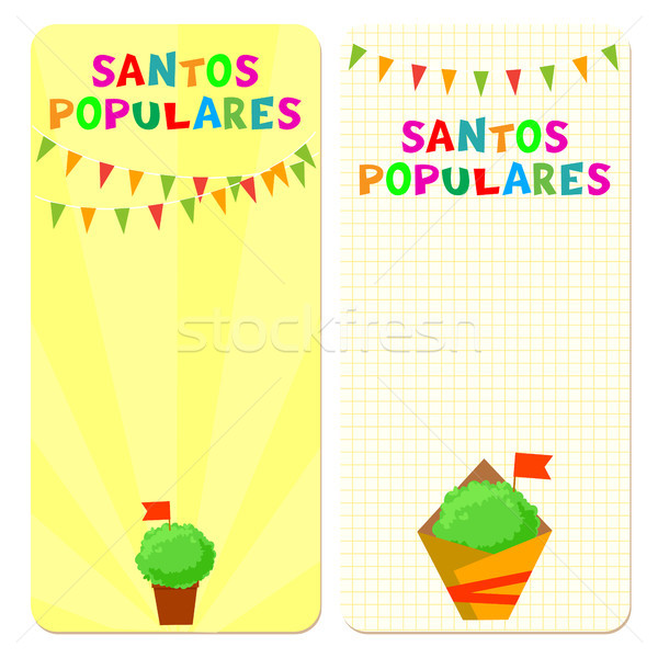 Santos Populares (Popular Saints) holiday template cards. Vector illustrations with bunting garlands Stock photo © vasilixa