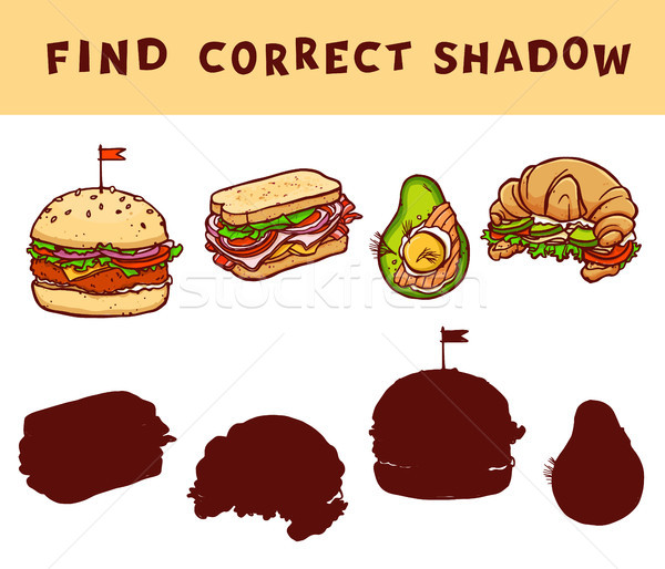 Match the shadow educational game for kids. Vector learning activity with food illustrations. Stock photo © vasilixa