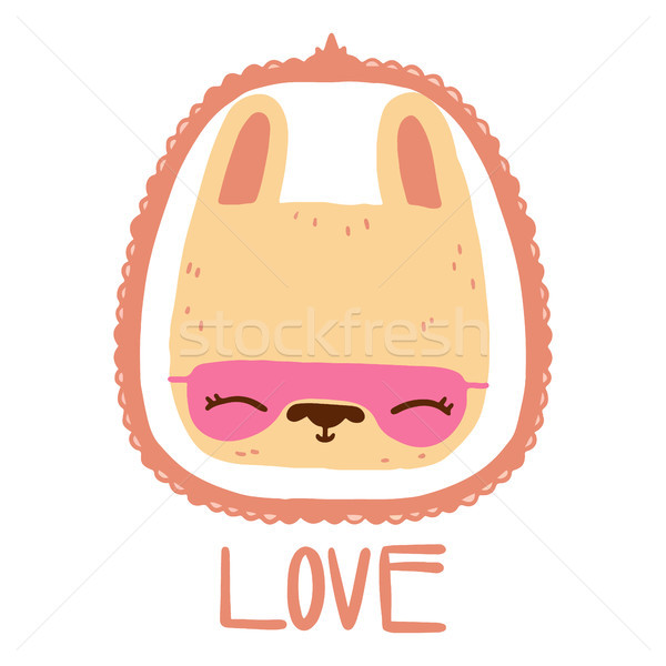 Cute bunny in Scandinavian style with love lettering and frame. Vector colorful hand drawn rabbit wi Stock photo © vasilixa