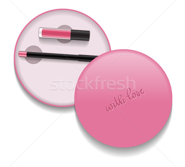 Liquid lipstick and pencil in round cosmetic packaging. Vector isolated template of makeup box with  Stock photo © vasilixa