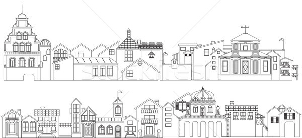 Outline set of old town streets buildings. Vector collection of contour townhouses. Stock photo © vasilixa