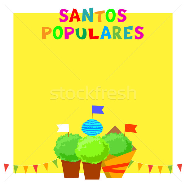 Santos Populares Portugues festival banner with bunting garlands, flags and manjerico plants. Stock photo © vasilixa