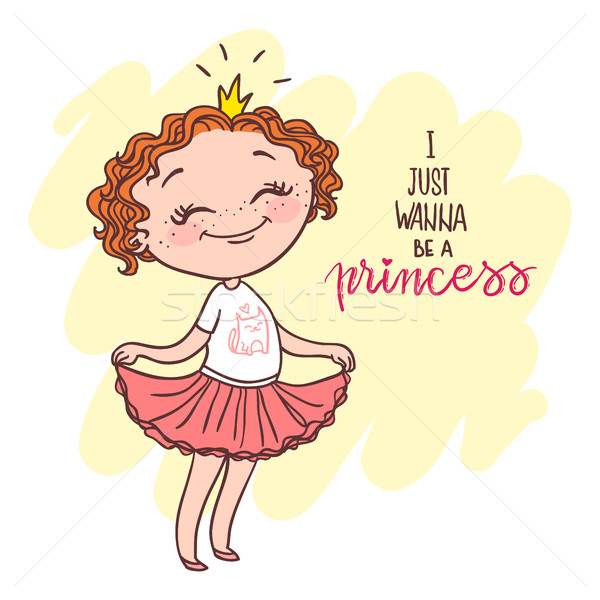 Cute little girl with a crown. Little princess. Inscription: I just wanna be a princess. doodle nurs Stock photo © vasilixa