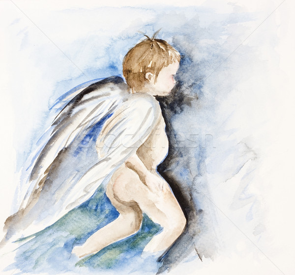 Ange humaine enfant battant couleur pour aquarelle peint Photo stock © vavlt