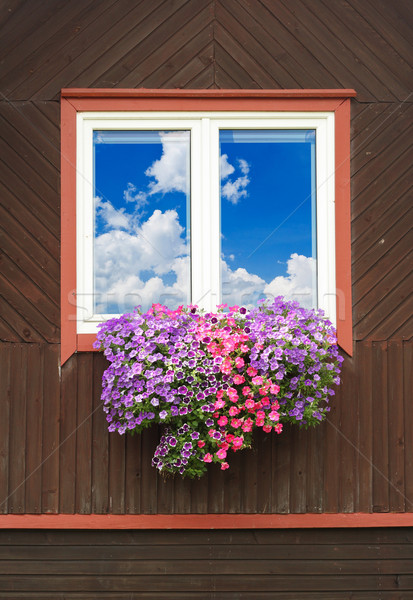Refleksji niebo okno lata wiejski domu Zdjęcia stock © vavlt