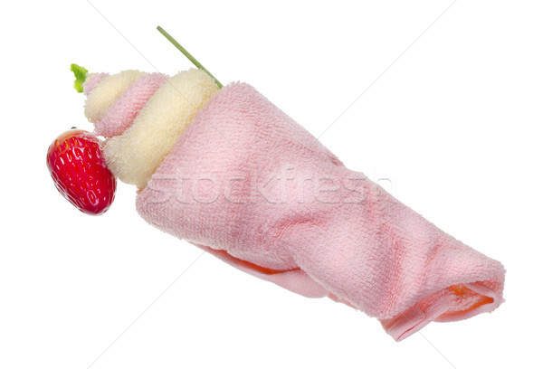 Szimuláció fagylalt rózsaszín törölközők műanyag eper Stock fotó © vavlt
