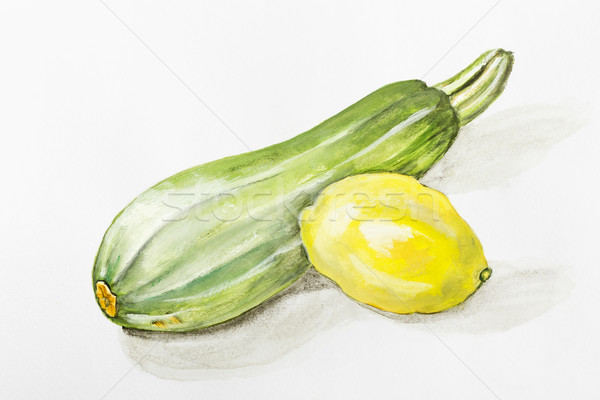Small green zucchini squash and a big yellow lemon Stock photo © vavlt
