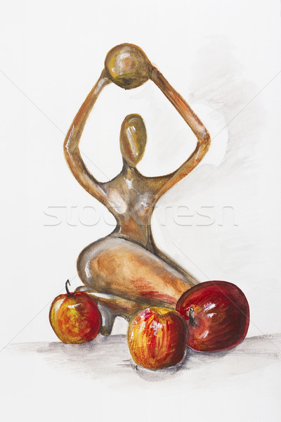 Nő afrikai stílus piros almák szobor Stock fotó © vavlt