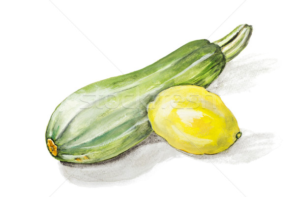 Small green zucchini squash and a big yellow lemon isolated Stock photo © vavlt