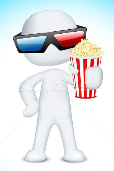 Stockfoto: 3d · man · 3d-bril · popcorn · illustratie