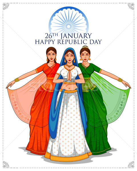 Dame tricolor indian pavillon heureux république Photo stock © vectomart