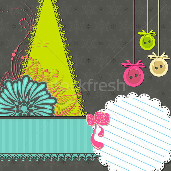 剪貼簿 插圖 聖誕節 松樹 花 紙 商業照片 © vectomart