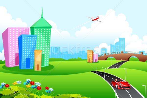 Ilustração cidade paisagem estrada alto Foto stock © vectomart