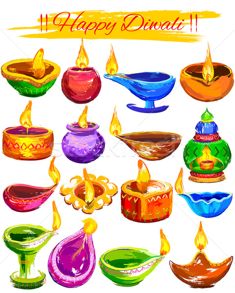 Happy Diwali background coloful watercolor diya Stock photo © vectomart