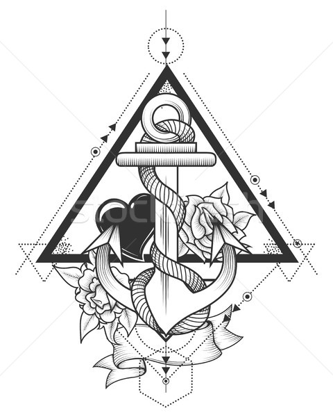 Tattoo art design of anchor with Flower Stock photo © vectomart