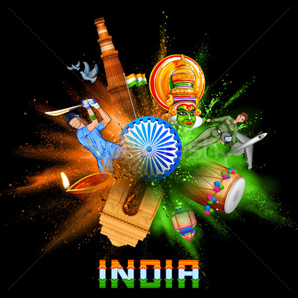 India background in tricolor and Ashoka Chakra with powder color explosion Stock photo © vectomart