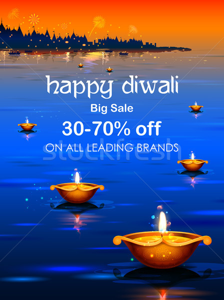 Burning diya on happy Diwali Holiday Sale promotion advertisement background for light festival of I Stock photo © vectomart